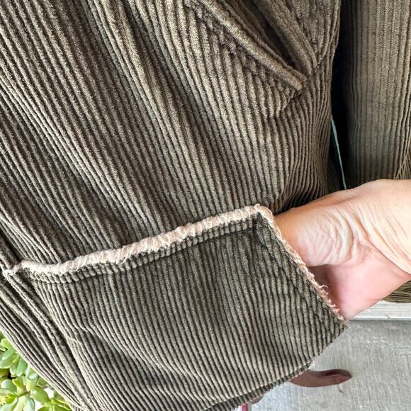 Vintage J. Crew Heavy Corduroy Sherpa Barn Jacket Sz M Olive Convertible Hood - Picture 6 of 9